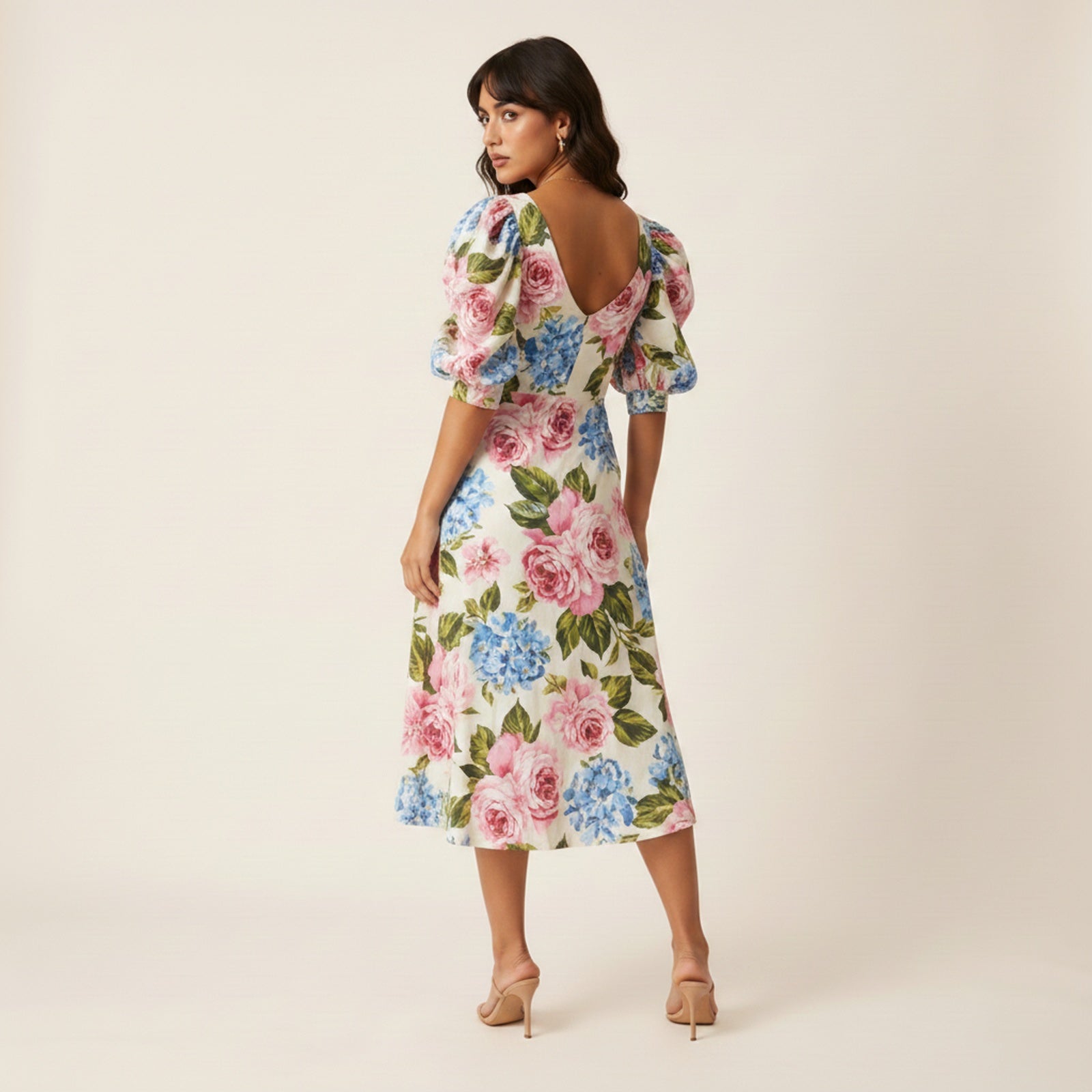 Blossom | Women's Polyester Midi Dress - Back View