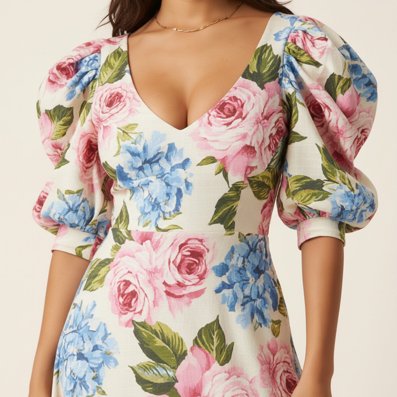 Blossom | Women's Polyester Midi Dress - Detail Close-up