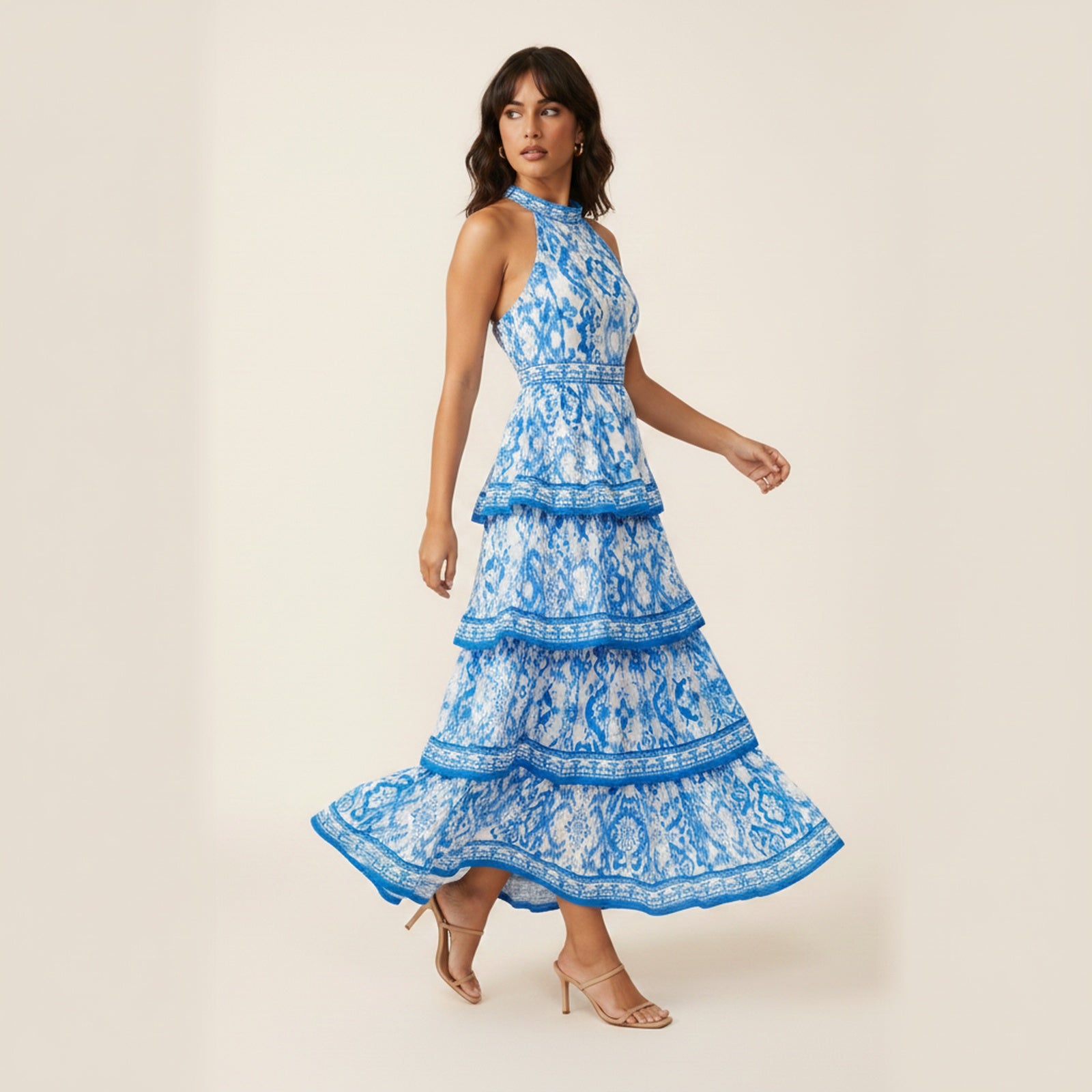 Blushing Blossom | Women's Floral Woven Halter Maxi Dress - Movement
