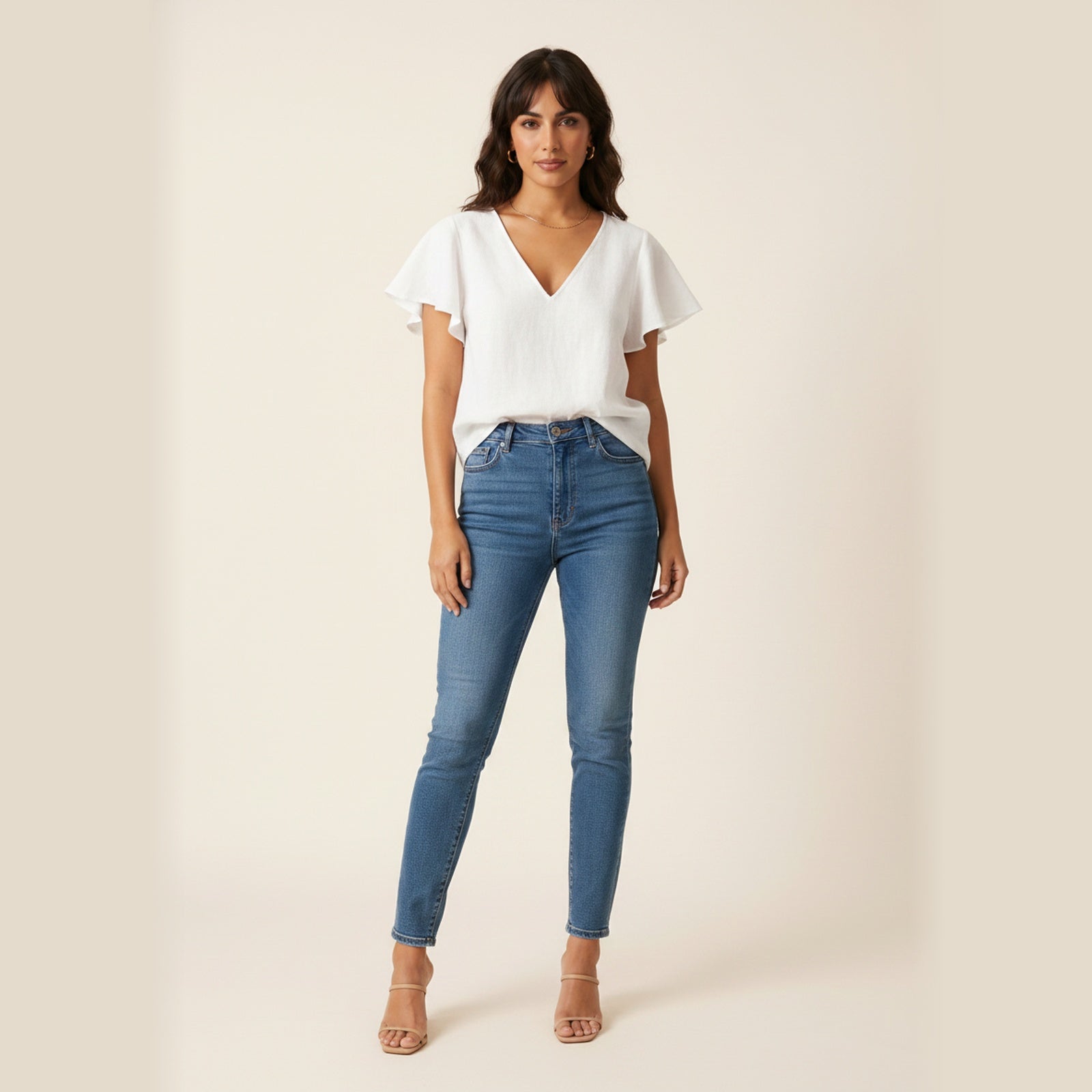 Breezy | Women's Flutter Sleeve Linen Blouse - Hero Front