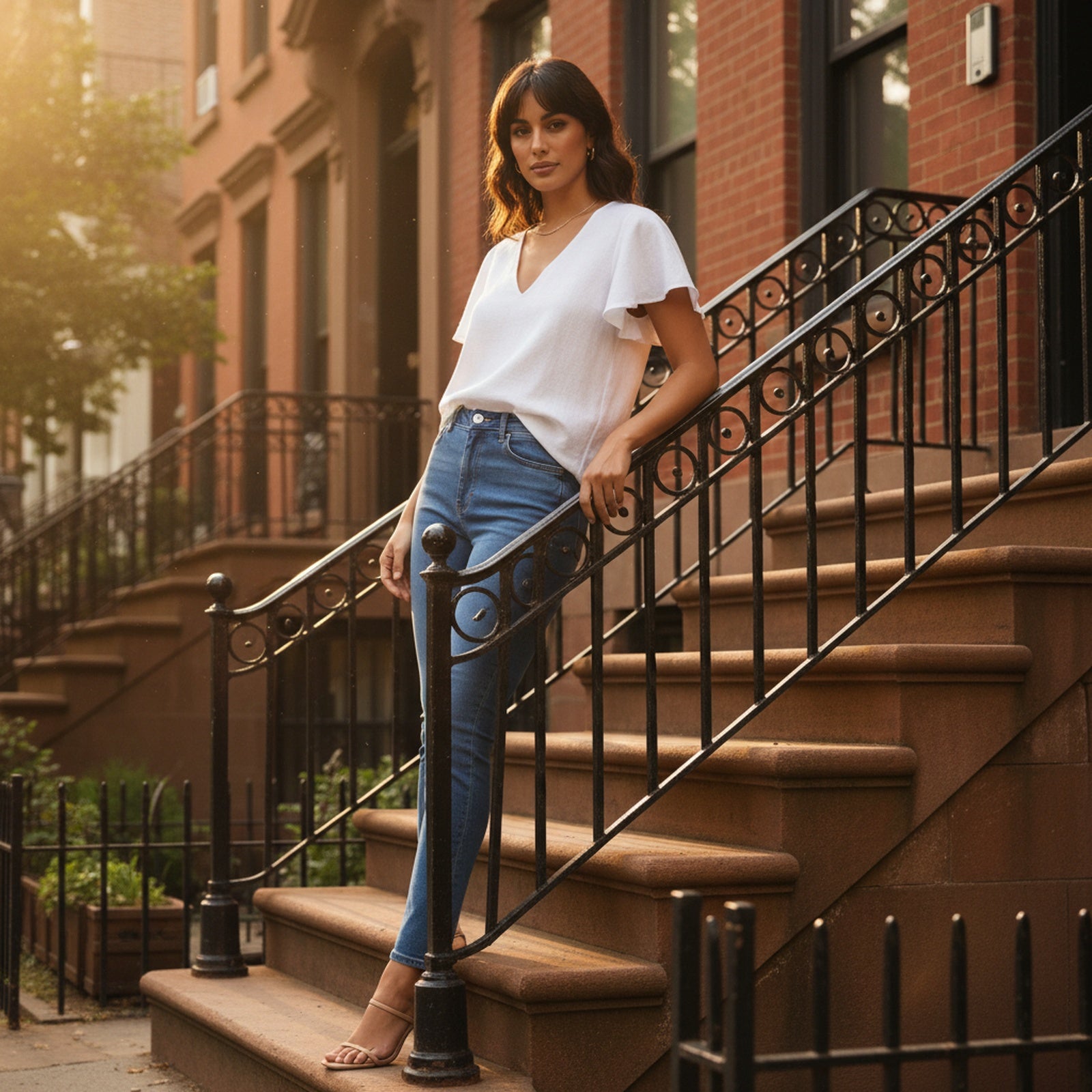 Breezy | Women's Flutter Sleeve Linen Blouse - Lifestyle Golden Hour
