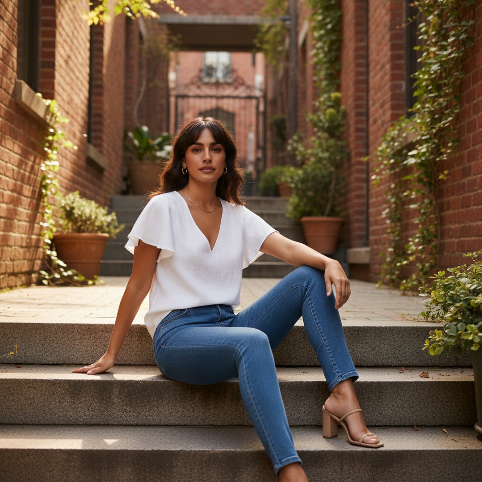 Breezy | Women's Flutter Sleeve Linen Blouse - Lifestyle Editorial