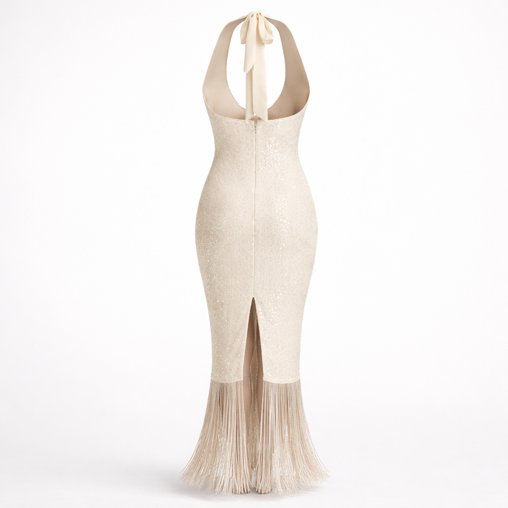 Women’s Ivory Sequin Midi Dress - Sleeveless