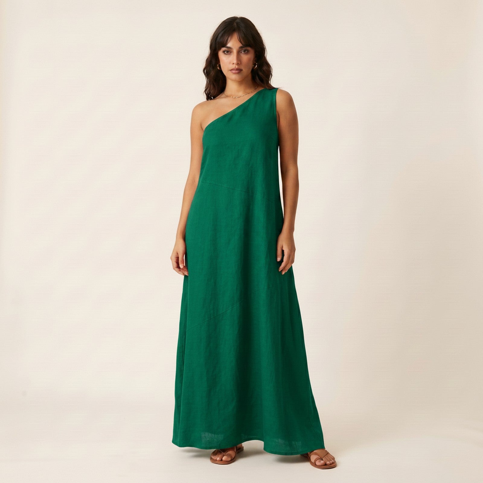 Rosa | Women's One-Shoulder Maxi Dress - Emerald