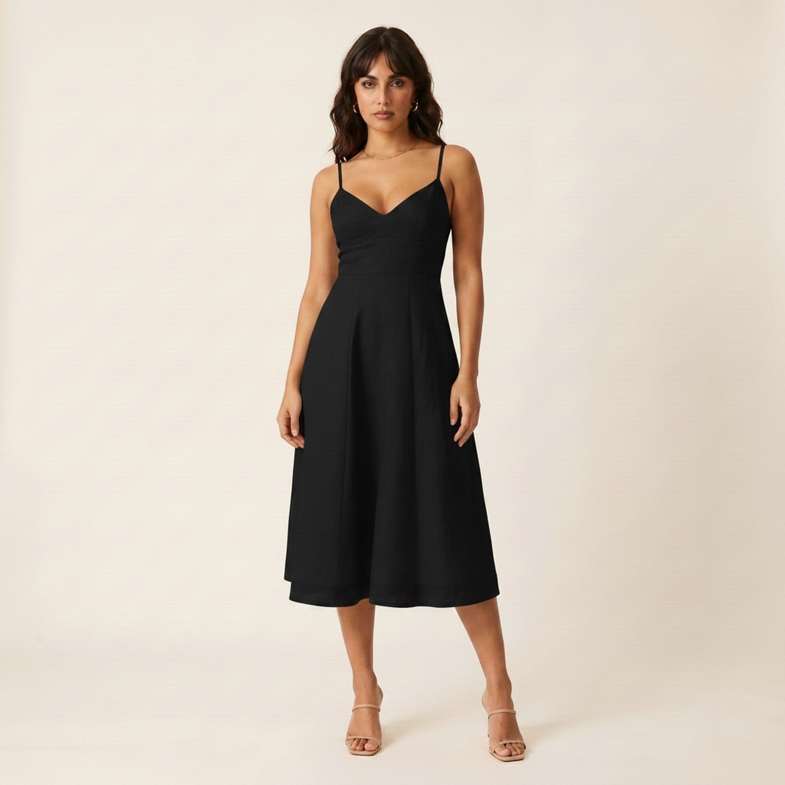 Lila | Women's Resort Slip Midi Dress - Black