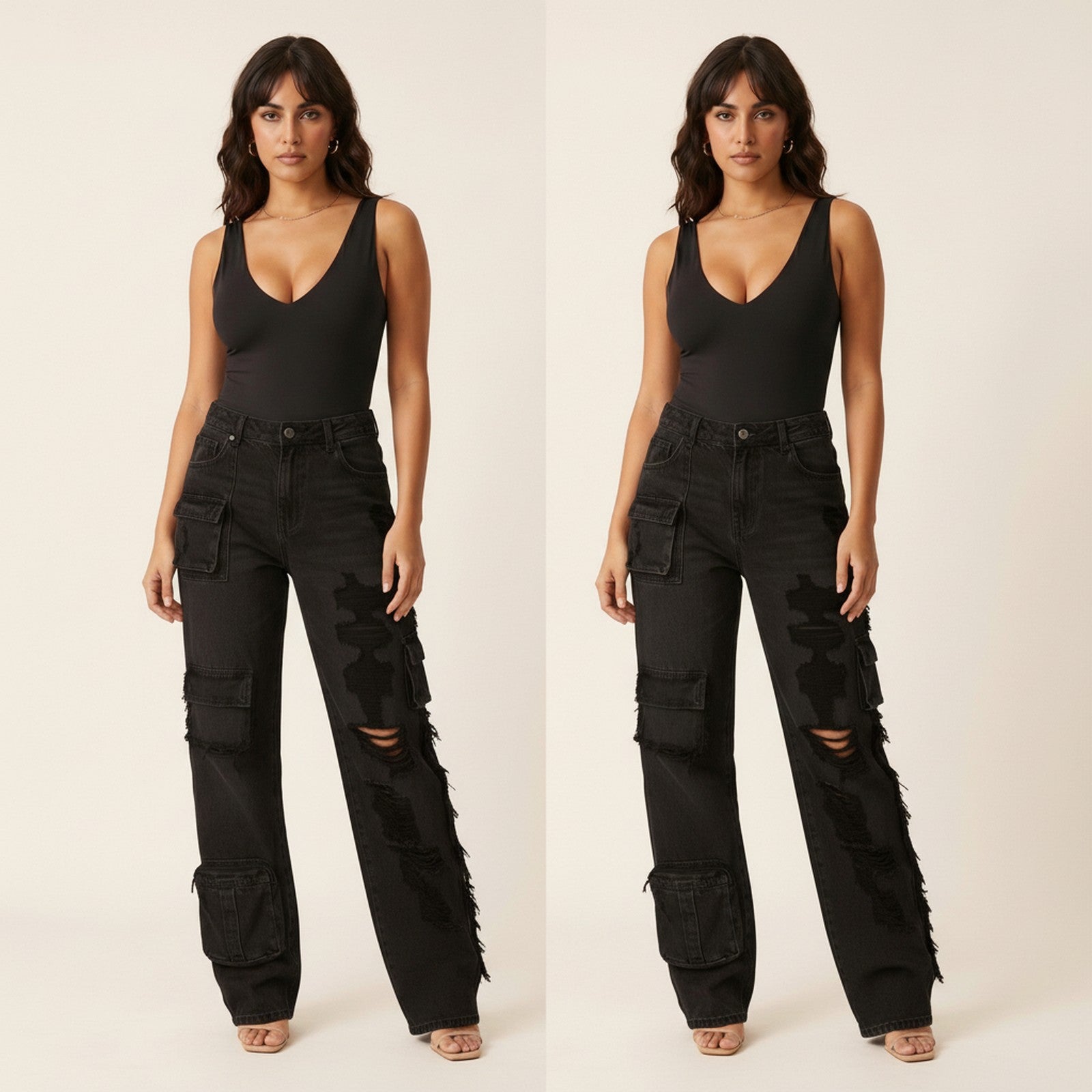 Rebel | Women's Low-Rise Baggy Jeans - Black
