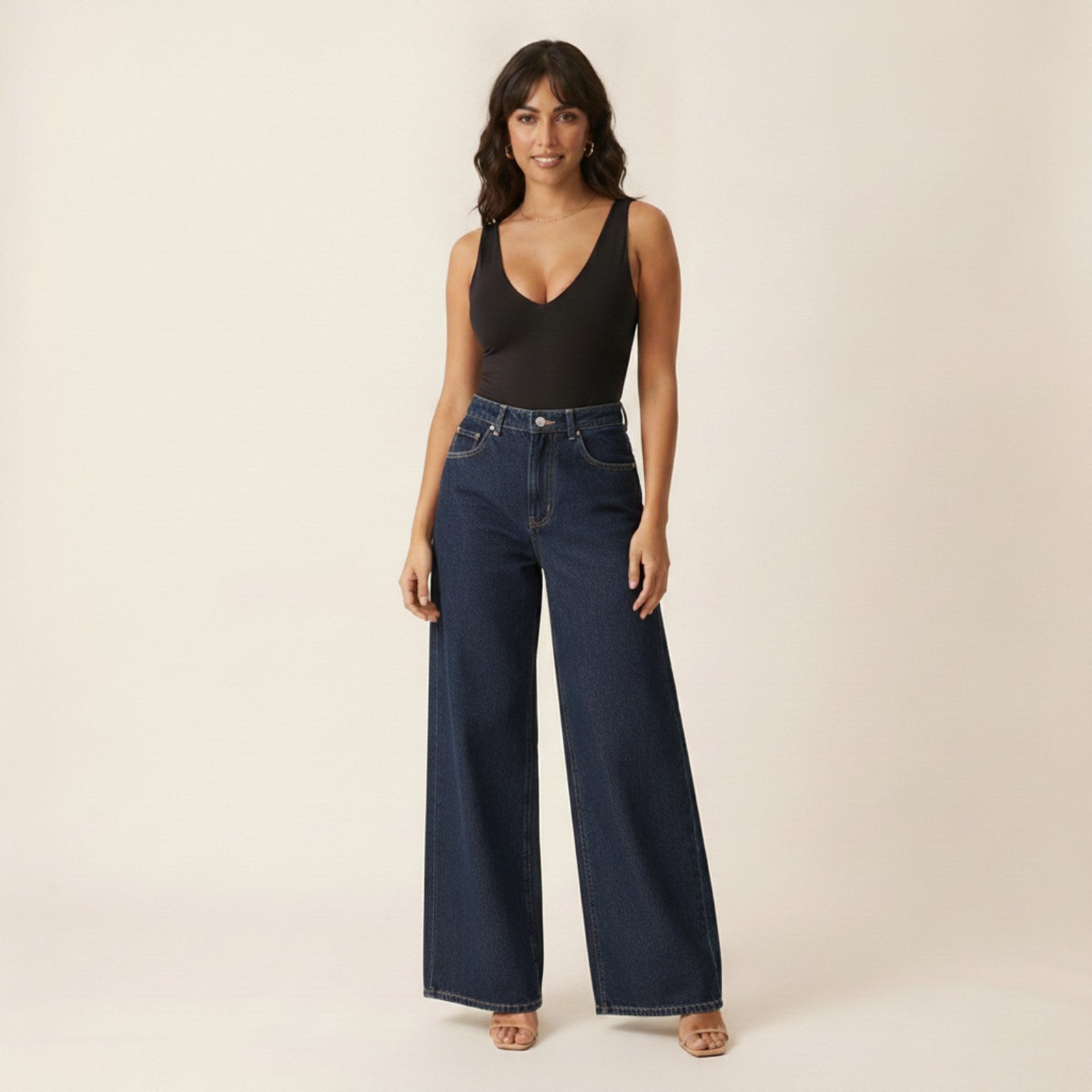 AIv2: Gigi | Women's Wide Leg Jeans — Blue - Detail