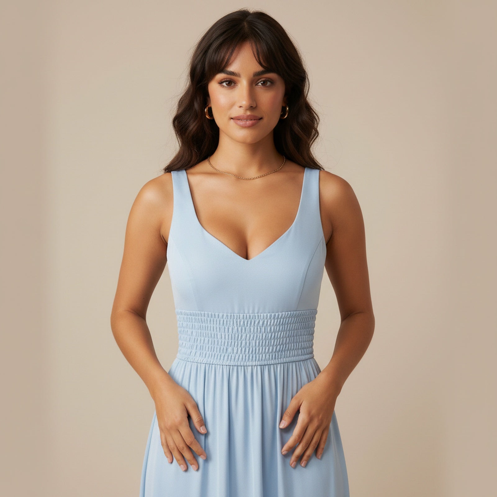 Cloud Nine | Women's Smocked Waist Maxi Dress - Detail Close-up