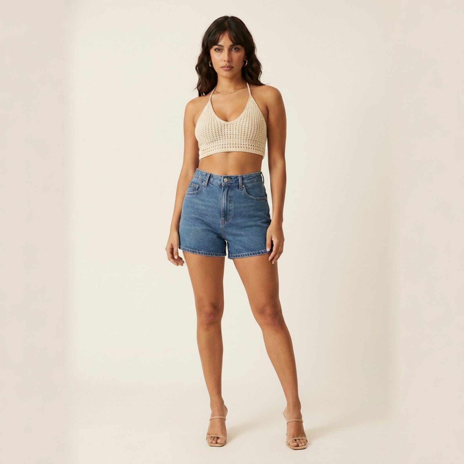 Coastal Crochet Halter Top - Cream