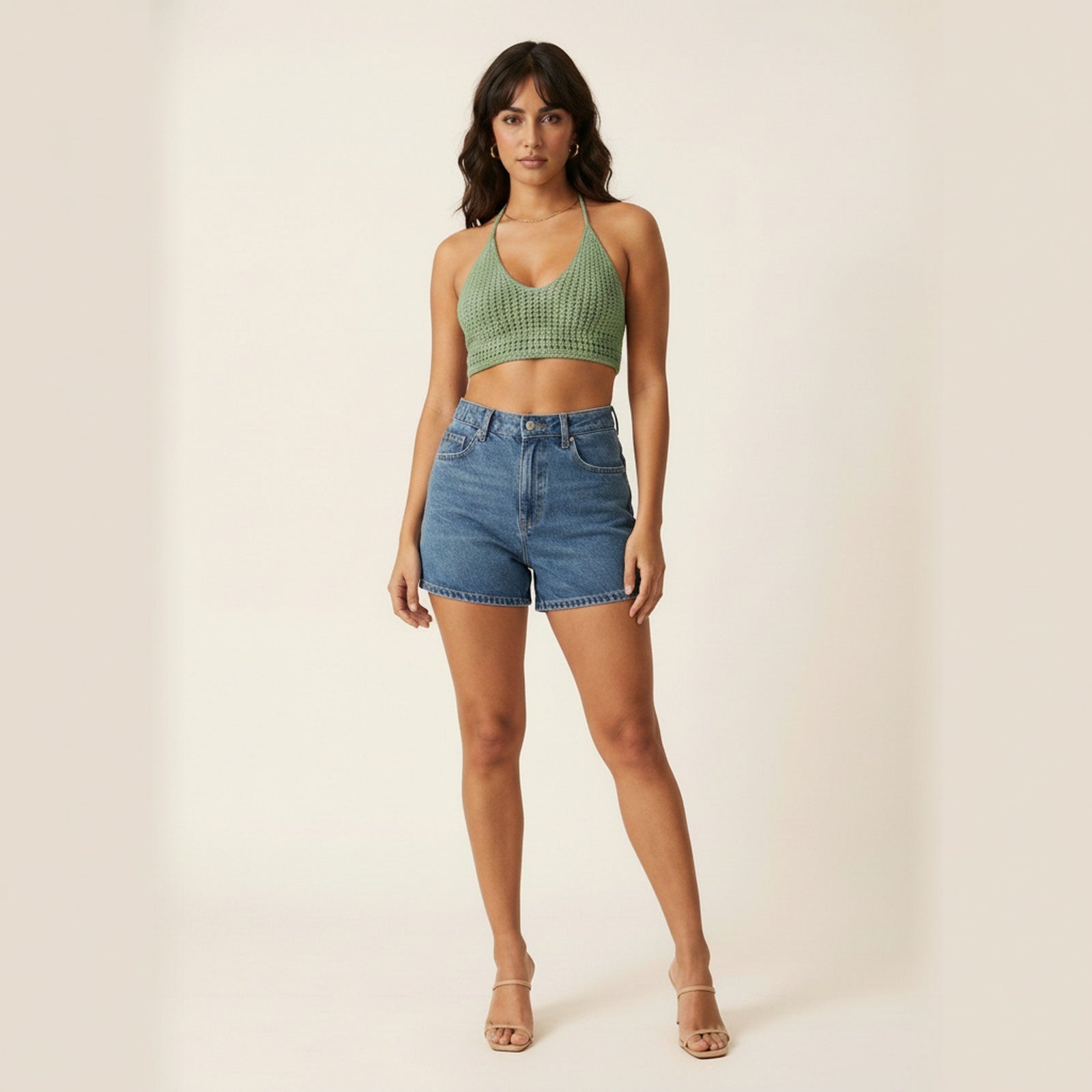 Coastal Crochet Halter Top - Pistachio