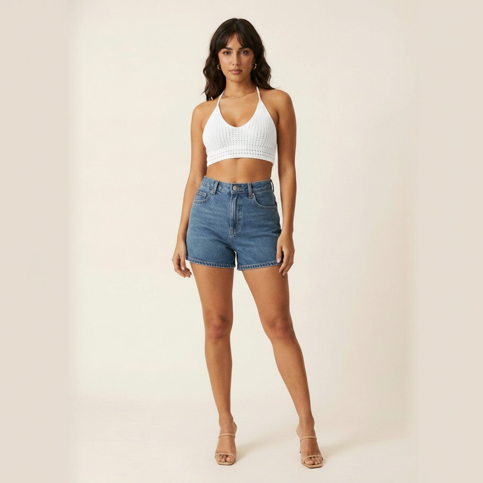 Coastal Crochet Halter Top - White