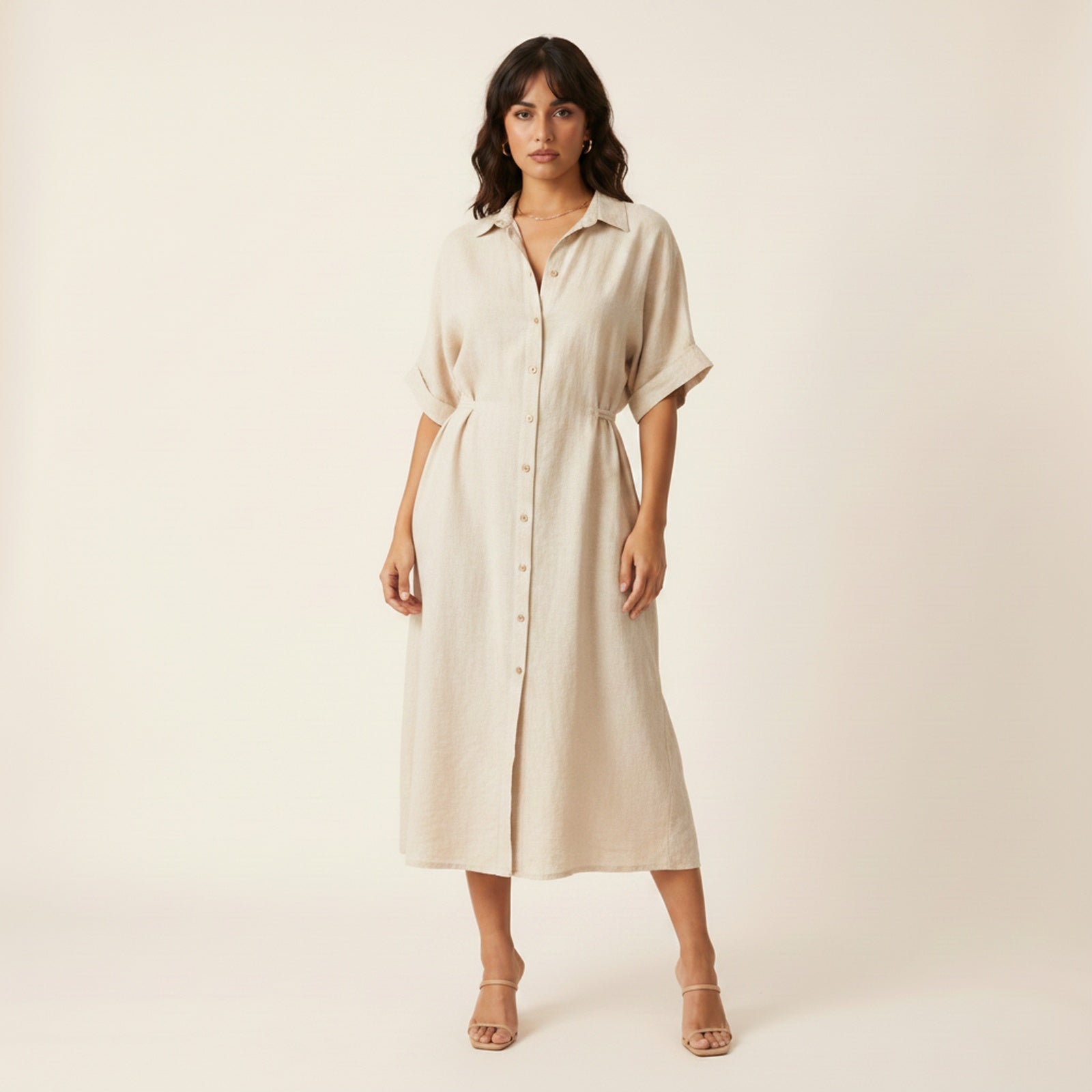 Corsica | Women's Linen Blend Shirt Dress - Hero Front