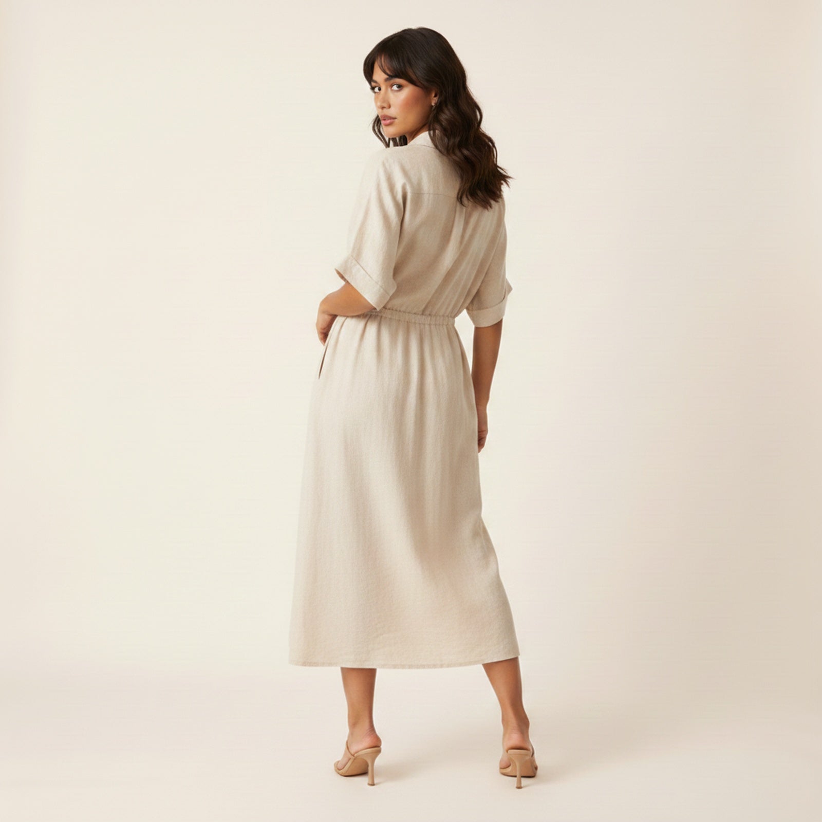 Corsica | Women's Linen Blend Shirt Dress - Back View