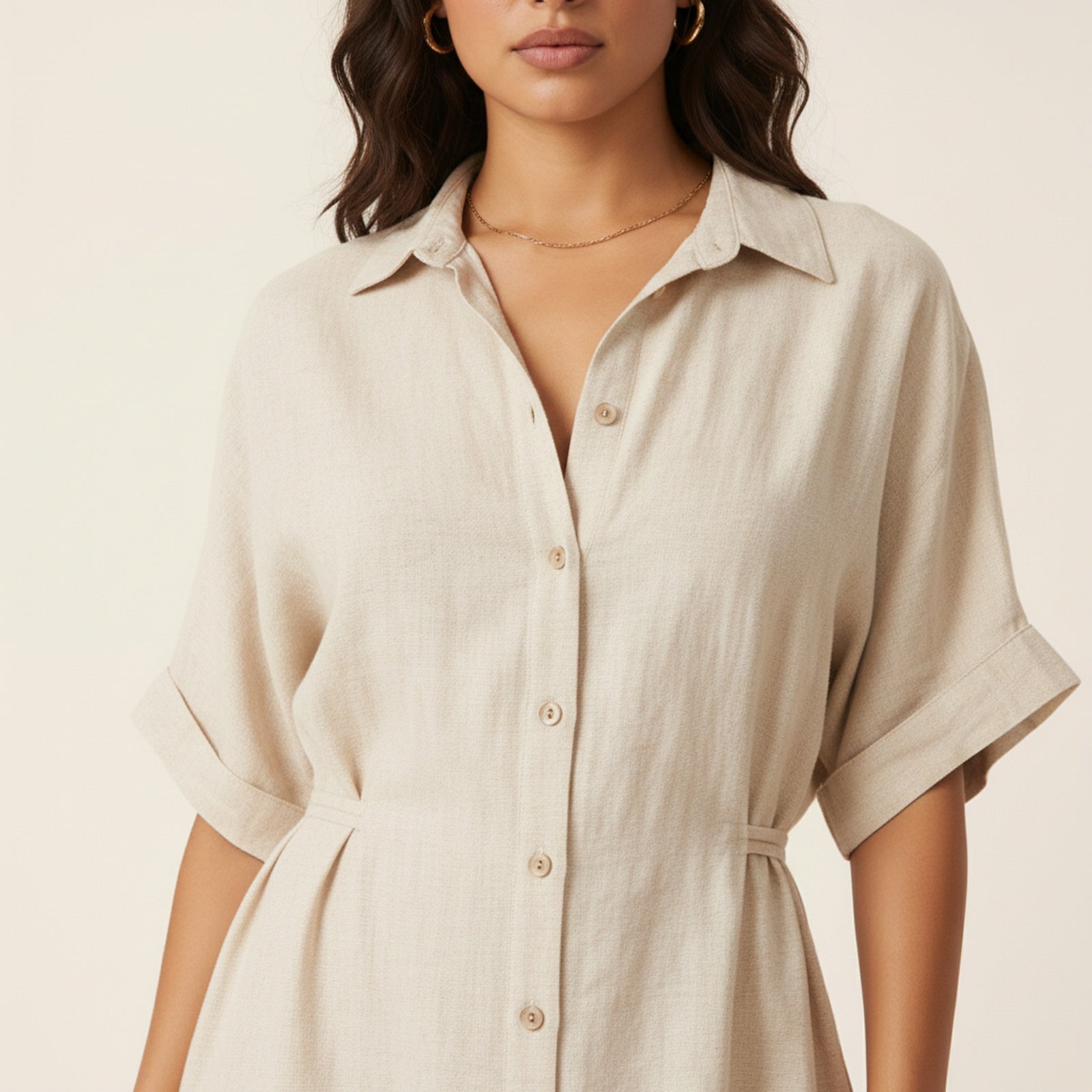 Corsica | Women's Linen Blend Shirt Dress - Detail Close-up