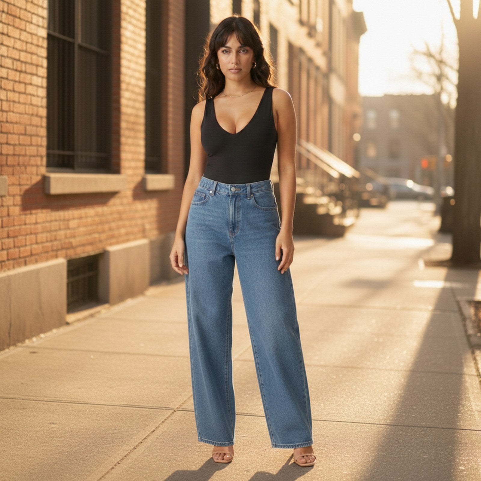 AIv2: Freya | Women's Wide Leg Jeans — Blue - Lifestyle
