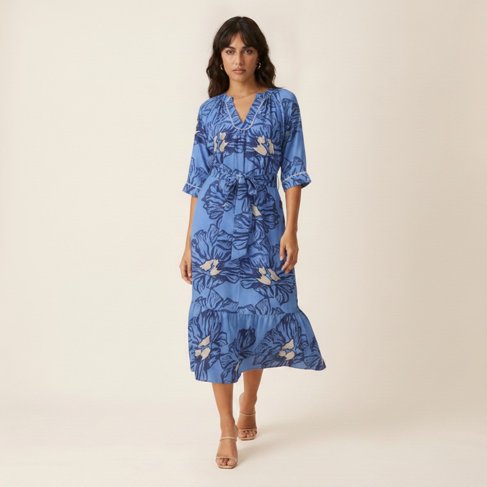 AIv2: Aria | Women's Floral Belted Midi Dress - Movement