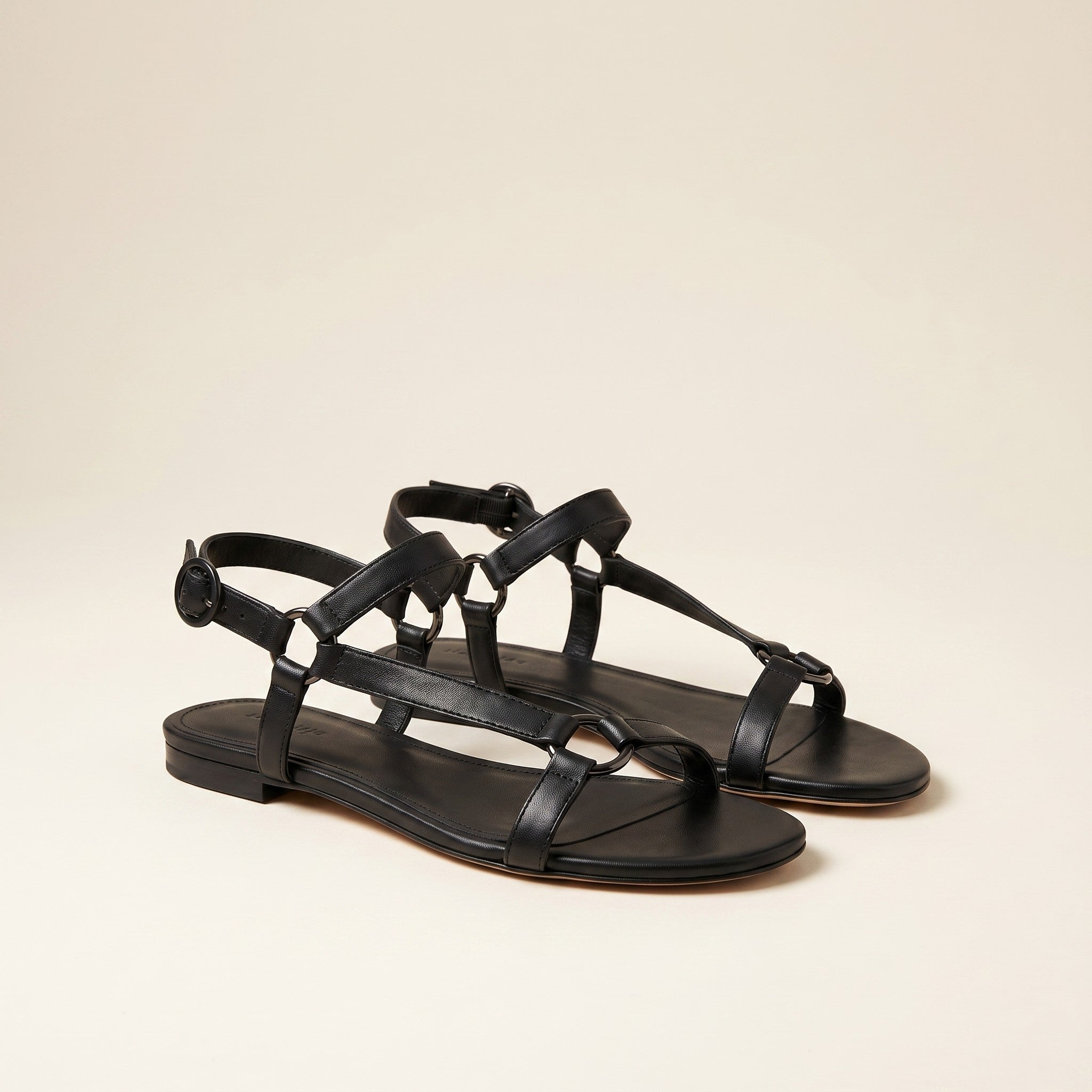 Indie | Women's Ankle-Strap Flat Sandals - Pair - Black