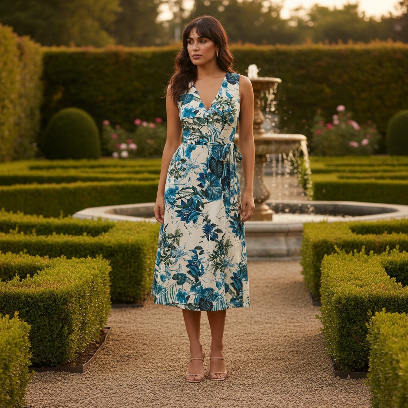 Cleo | Women's Floral Wrap Midi Dress - Lifestyle