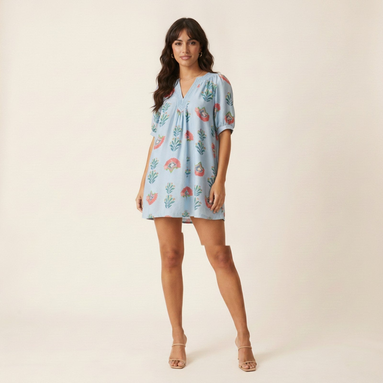 AIv2: Marlowe | Women's Abstract Print Mini Dress - LT. BLUE