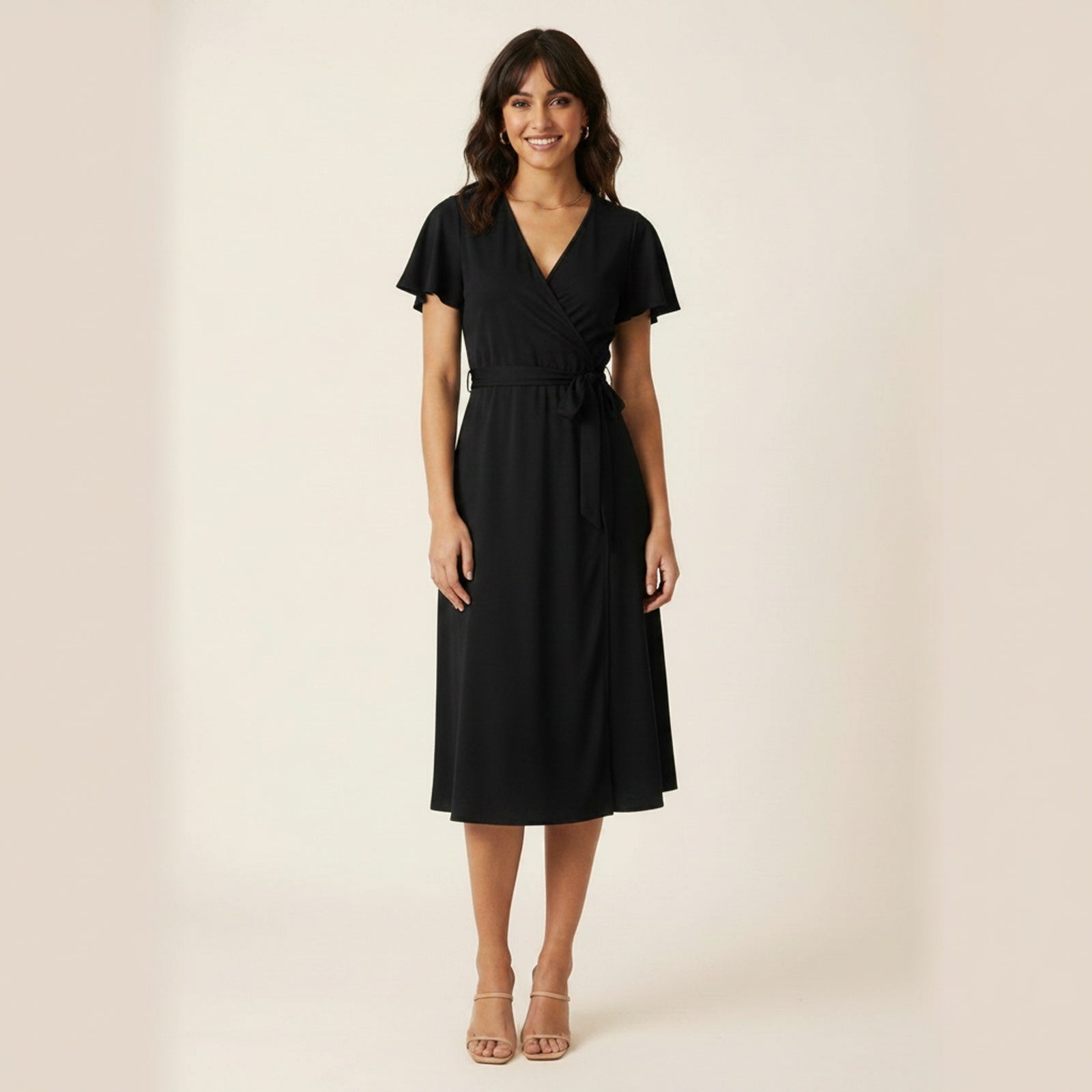 Dotty Polka Dot Wrap Midi Dress - Black-White
