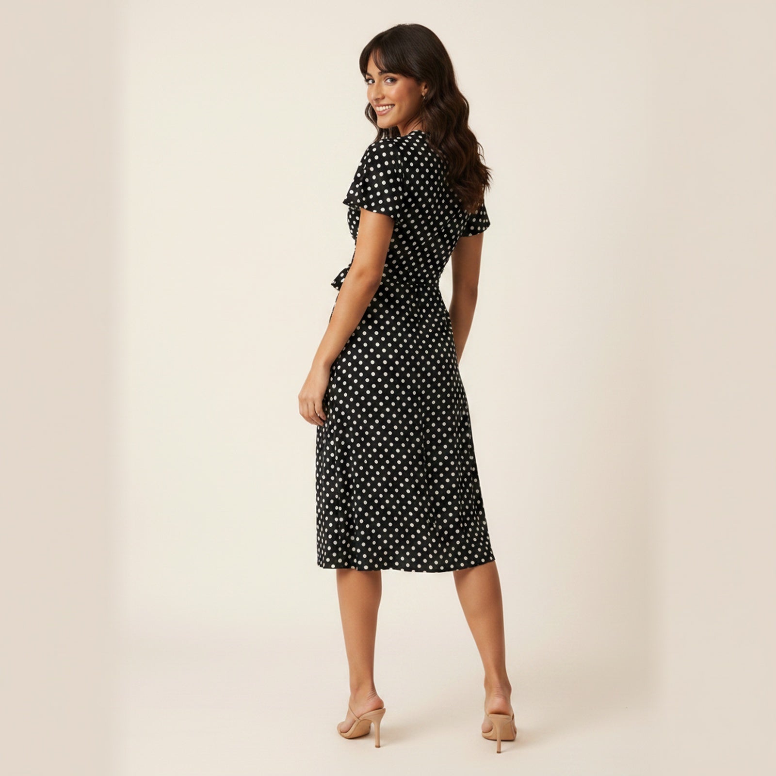 Dotty | Women's Polka Dot Wrap Midi Dress - Back View