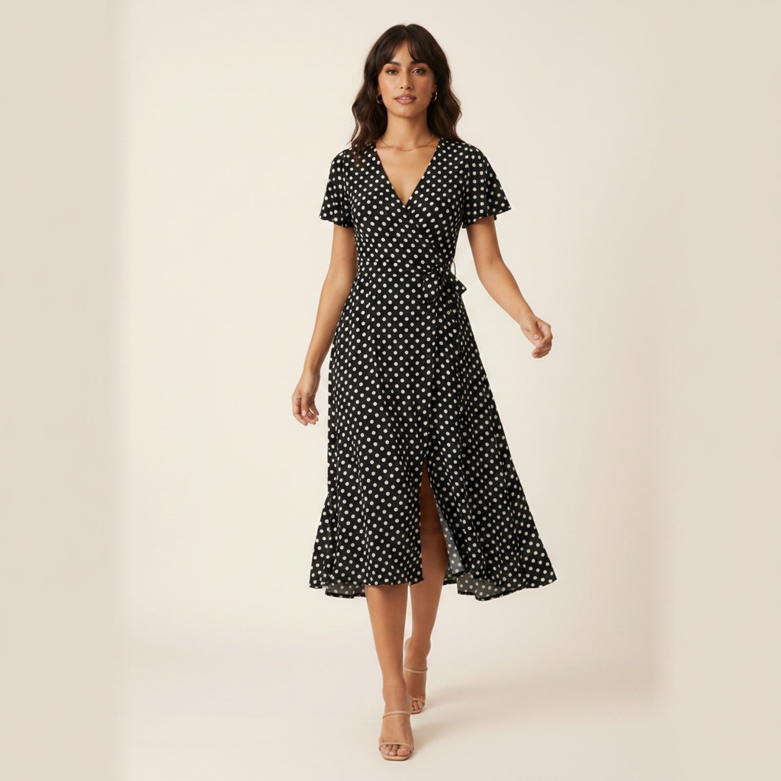 Dotty | Women's Polka Dot Wrap Midi Dress - Movement