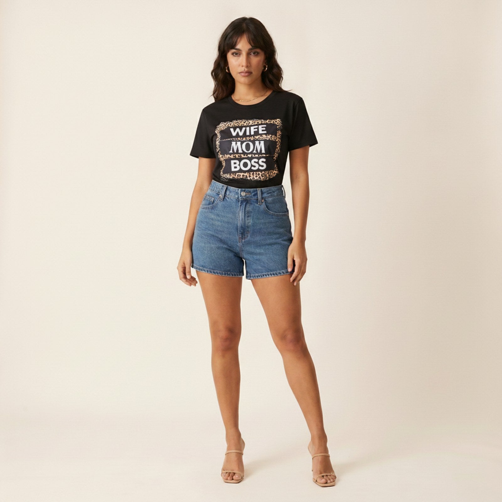 AIv2: Hana | Women's WIFE Mom BOSS Leopard Graphic T-Shirt - Hero Front