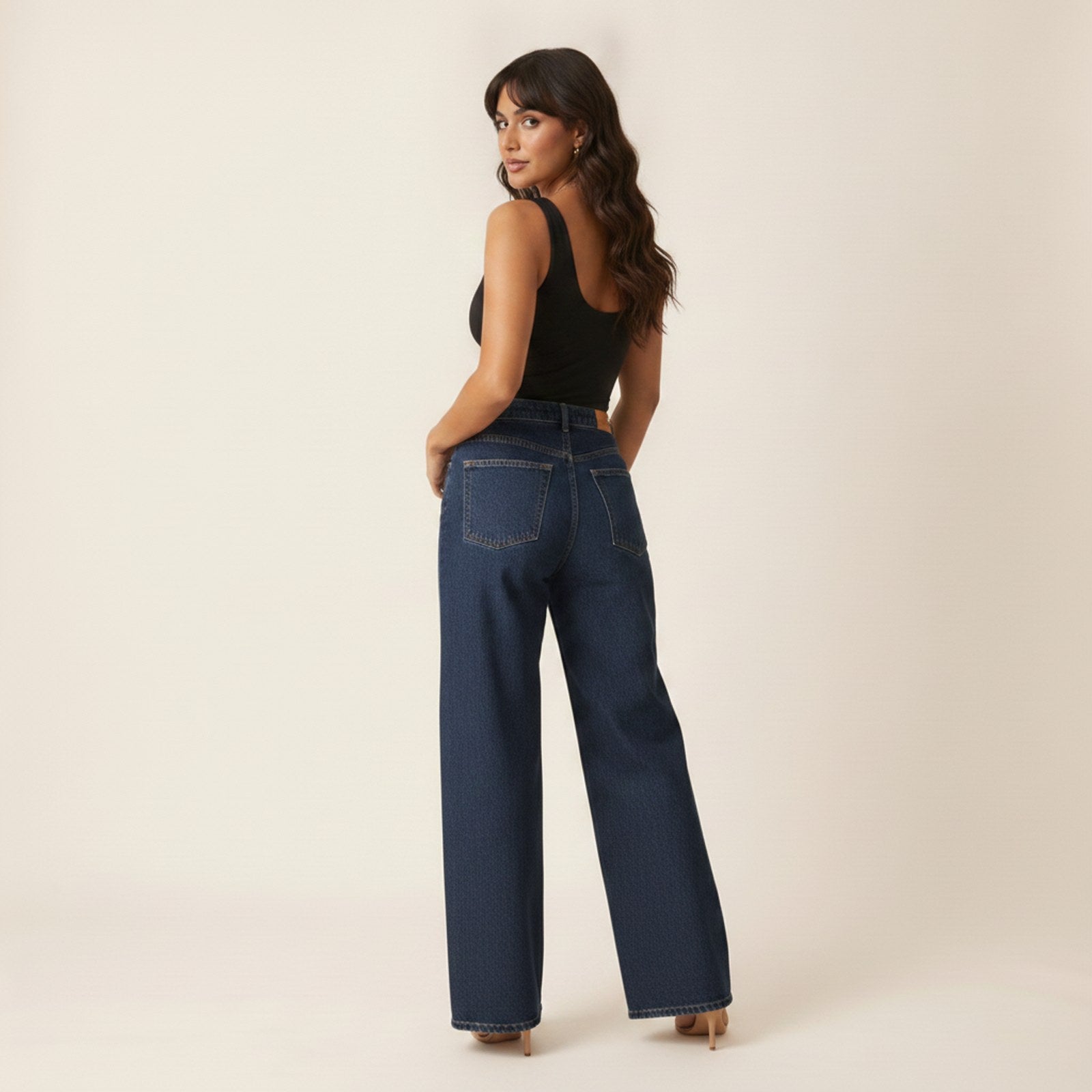 AIv2: Gigi | Women's Wide Leg Jeans — Blue - Back View