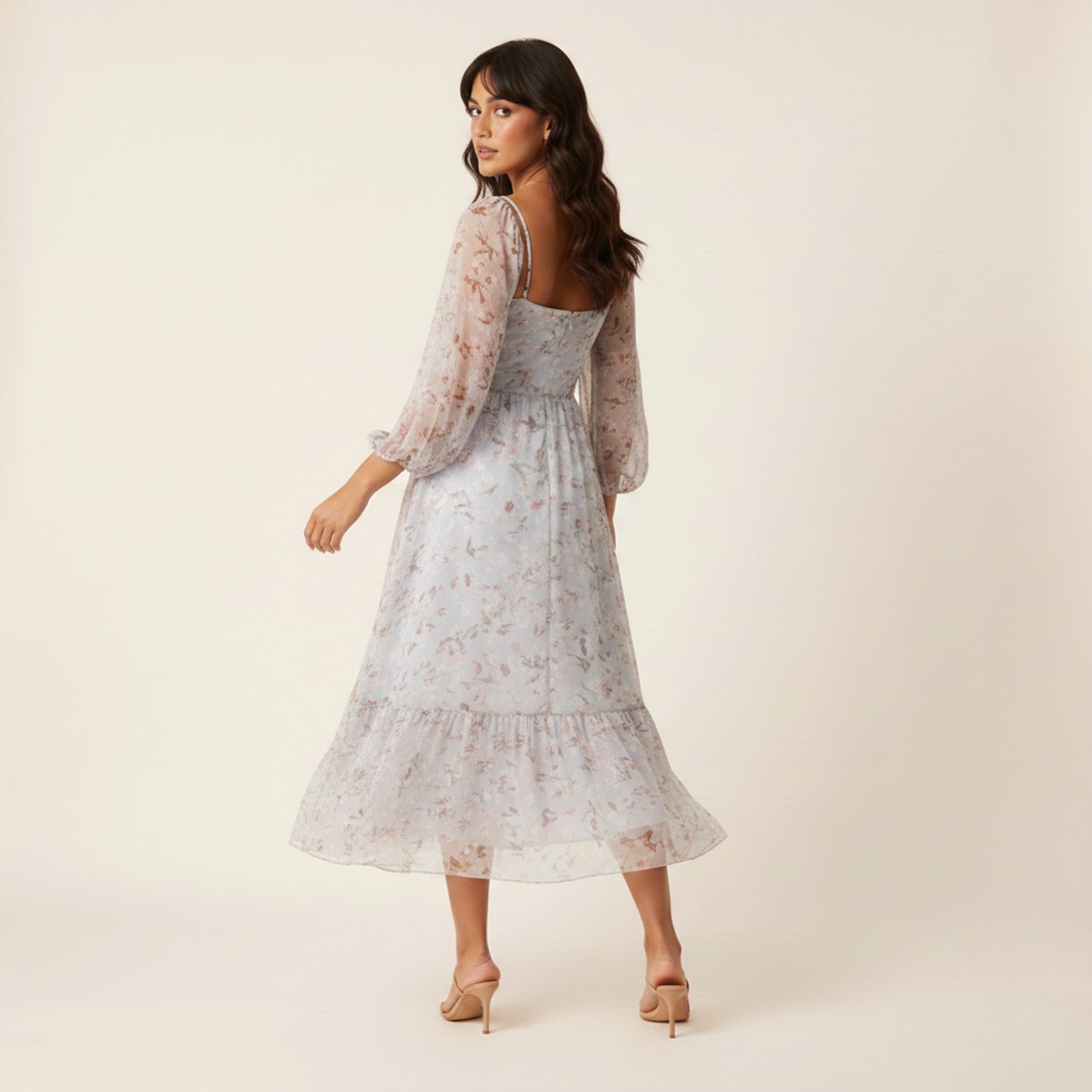 Elara | Women's Chiffon Midi Dress - Back View