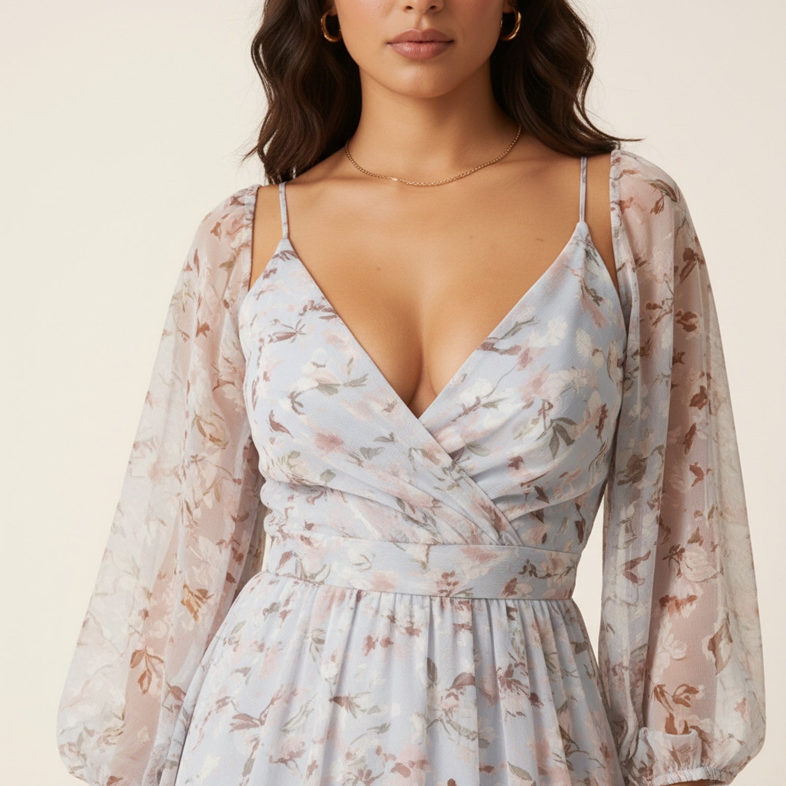 Elara | Women's Chiffon Midi Dress - Detail Close-up