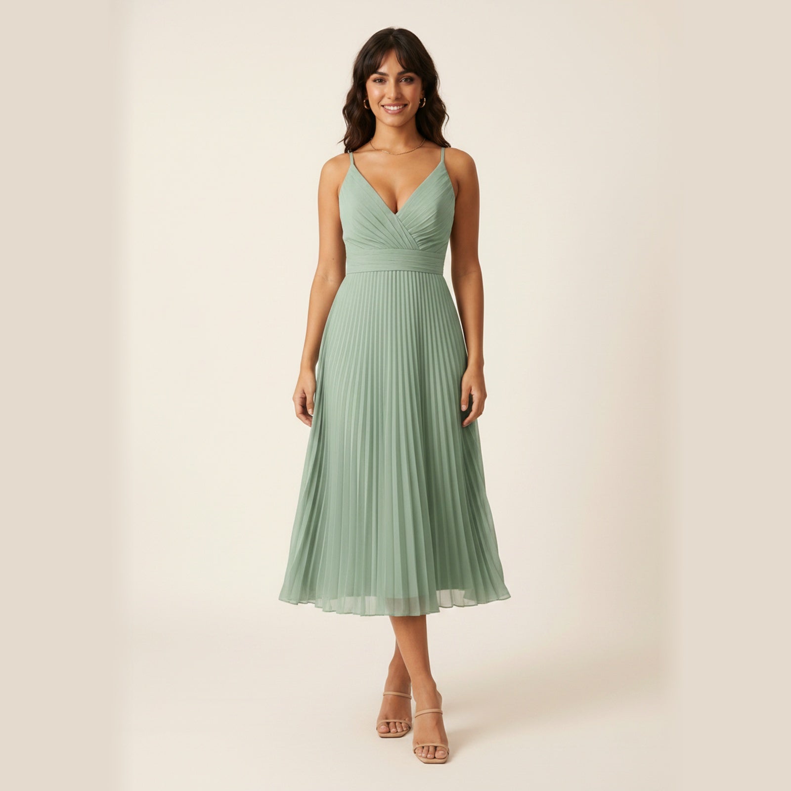 Elegance | Women's Pleated Chiffon Midi Dress - Hero Front