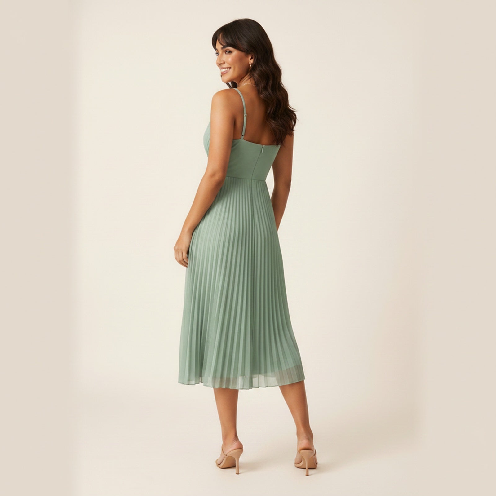 Elegance | Women's Pleated Chiffon Midi Dress - Back View