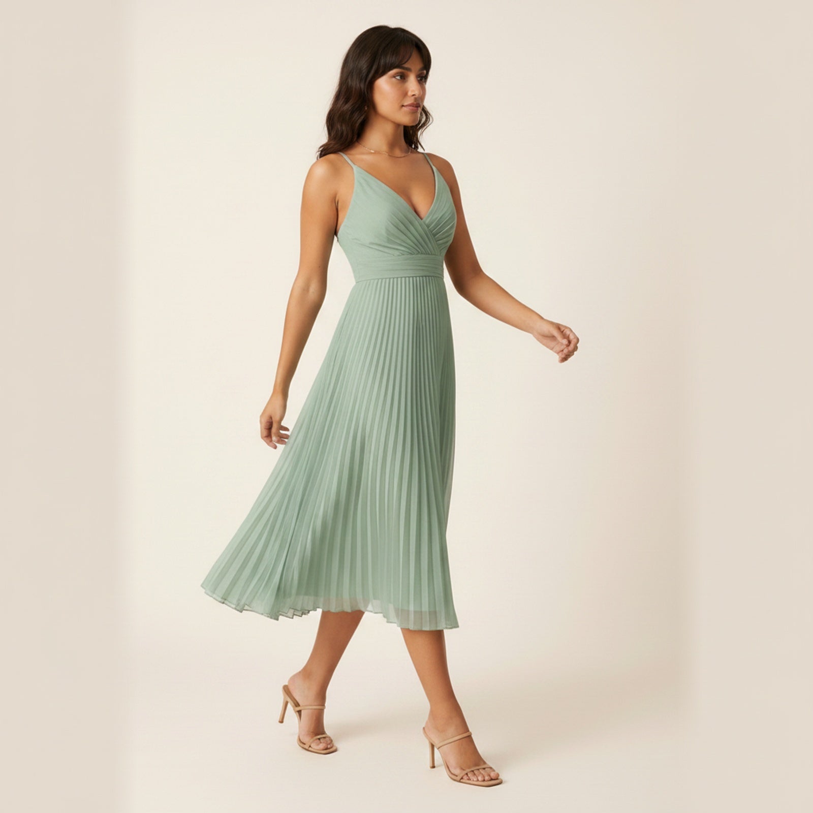 Elegance | Women's Pleated Chiffon Midi Dress - Movement