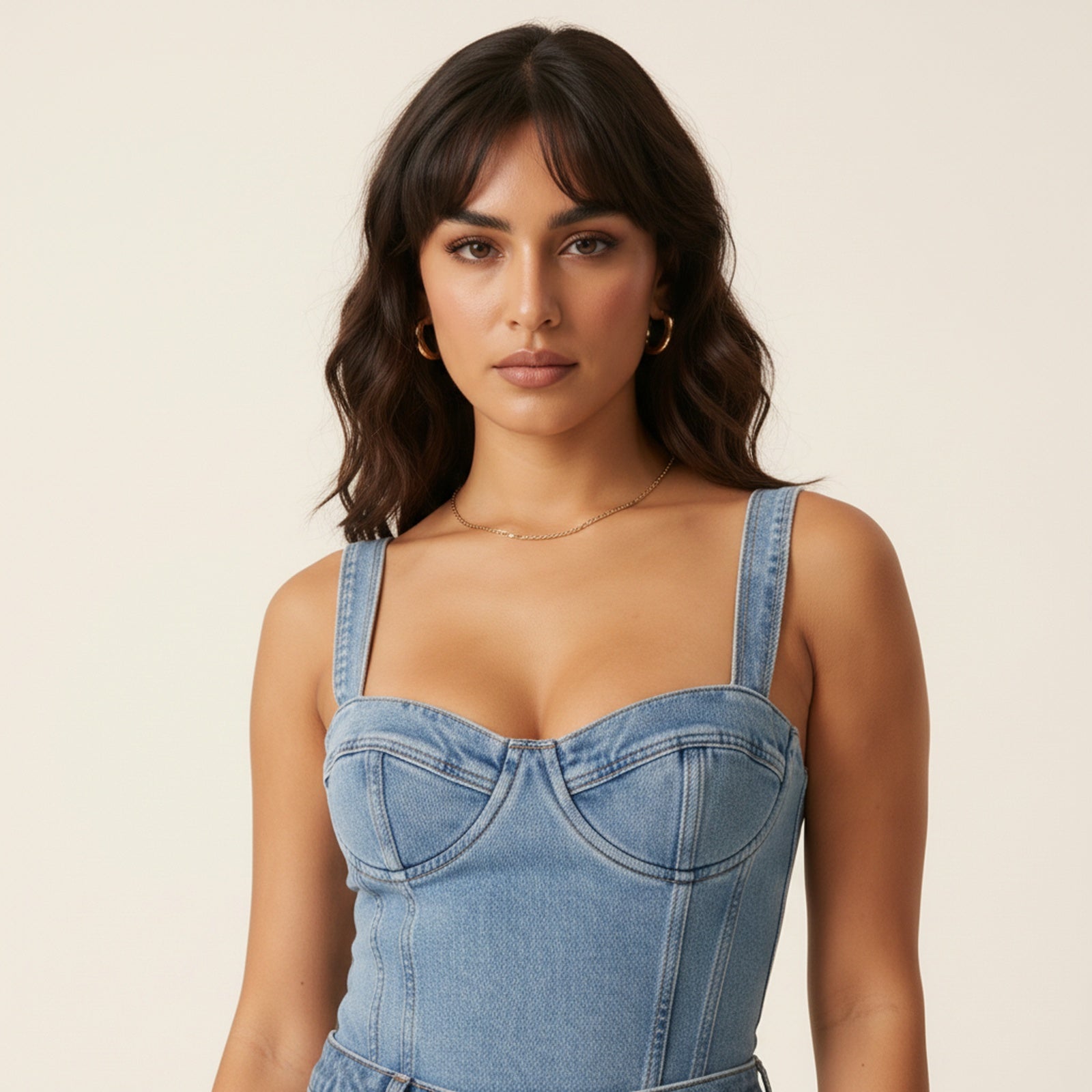 Ember | Women's Denim Bustier Top - Detail Close-up