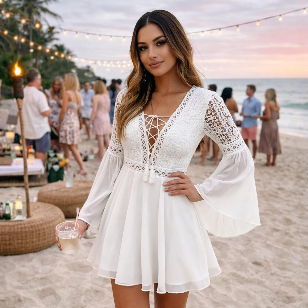 Women’s White Sleeveless Mini Dress - Halter Neck