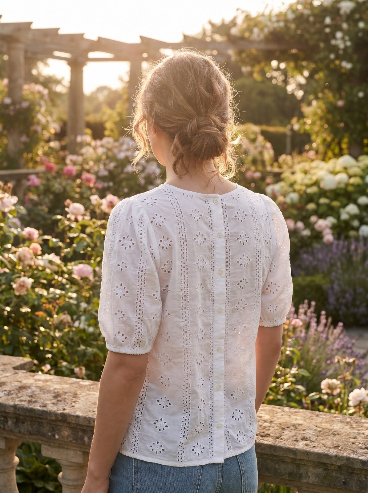 "Sunday Best" Puff Sleeve Eyelet Blouse