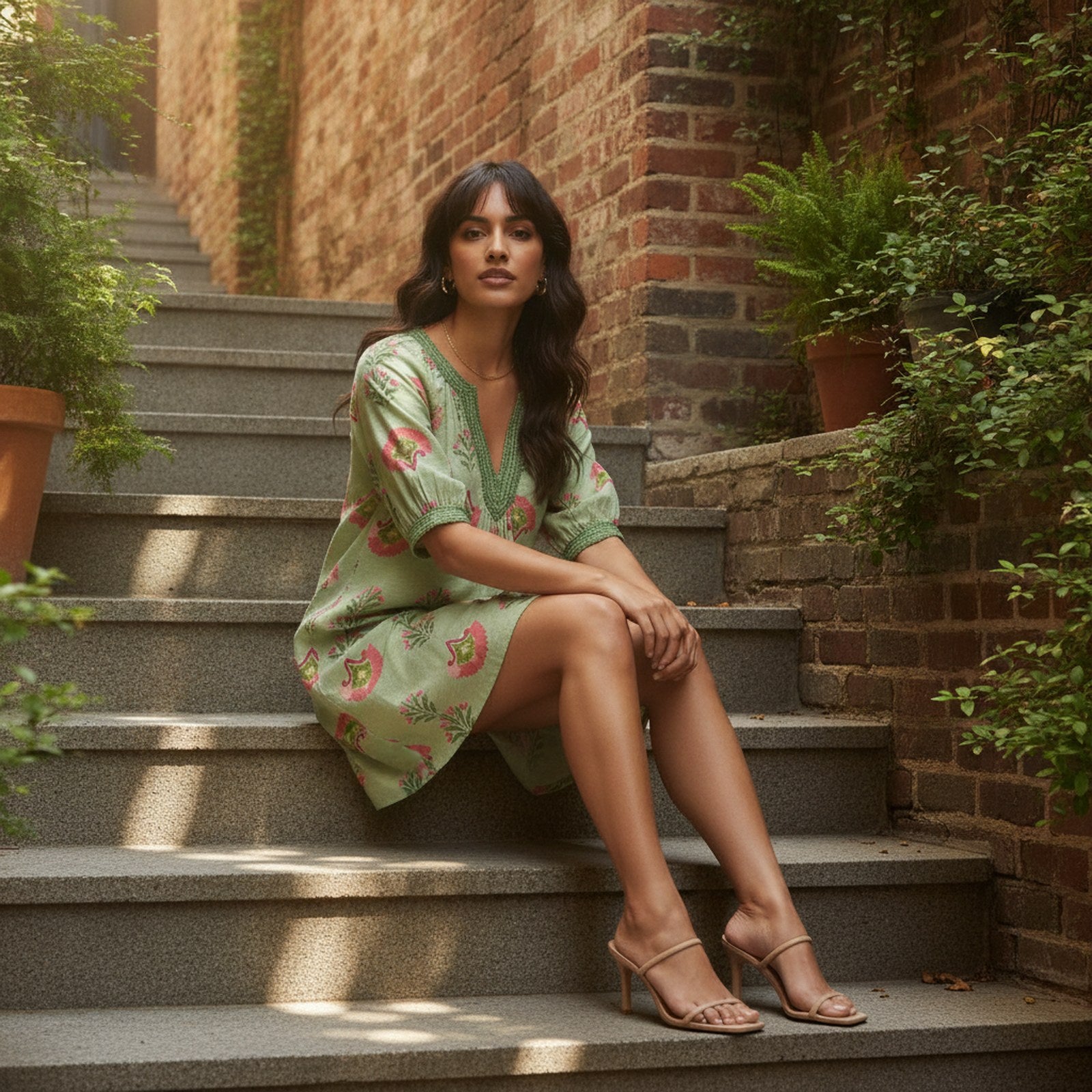 AIv2: Marlowe Abstract Print Mini Dress — Sage - Editorial