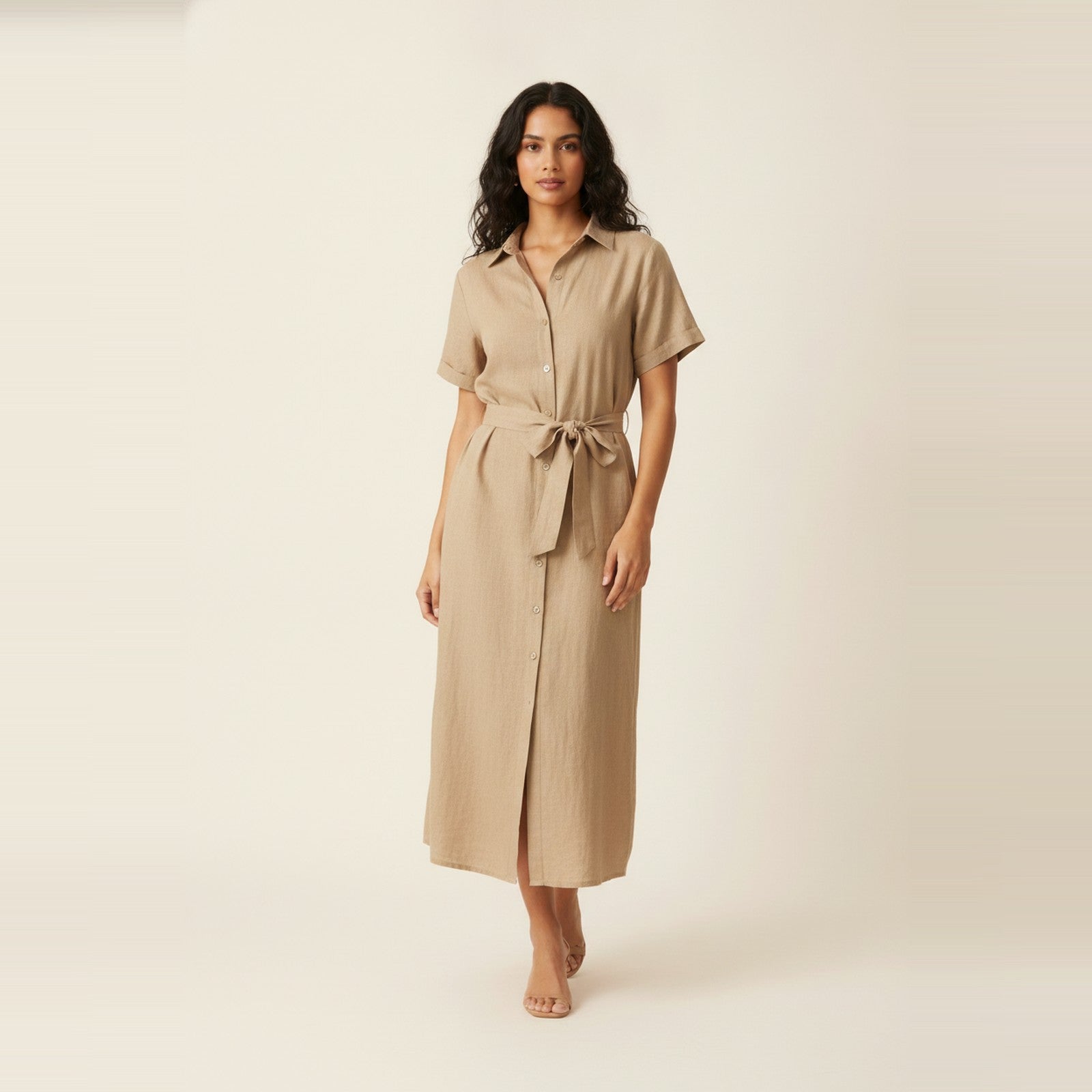 "Amalfi" Linen Blend Midi Dress - Front