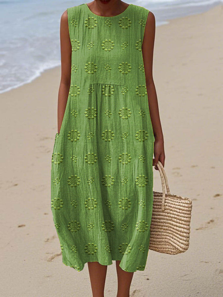 ARIANNA™|SUMMER COTTON DRESS WITH EMBROIDERED POCKET