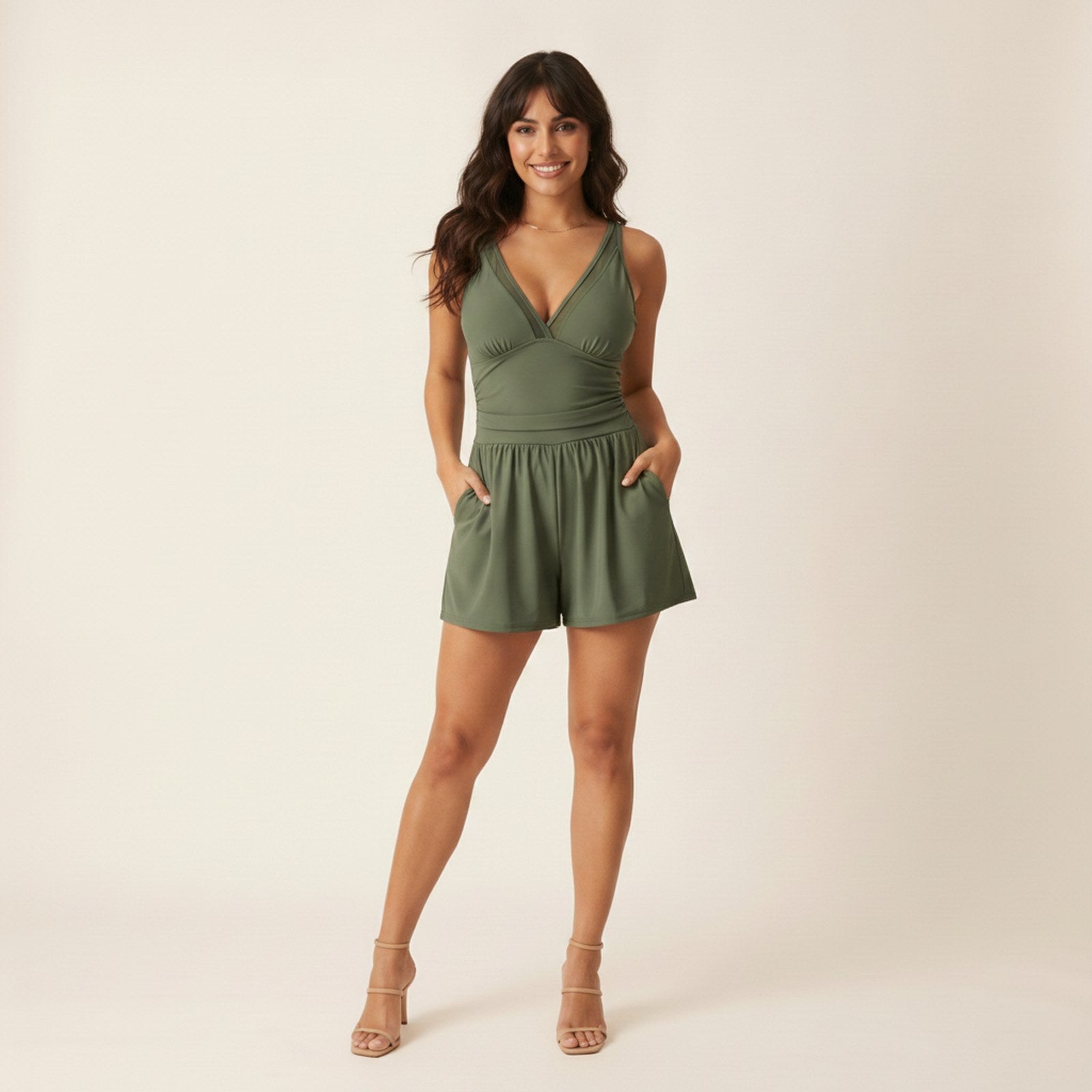 AIv2: Elodie | Women's V-Neck One-Piece Swimsuit with Pockets - Hero Front