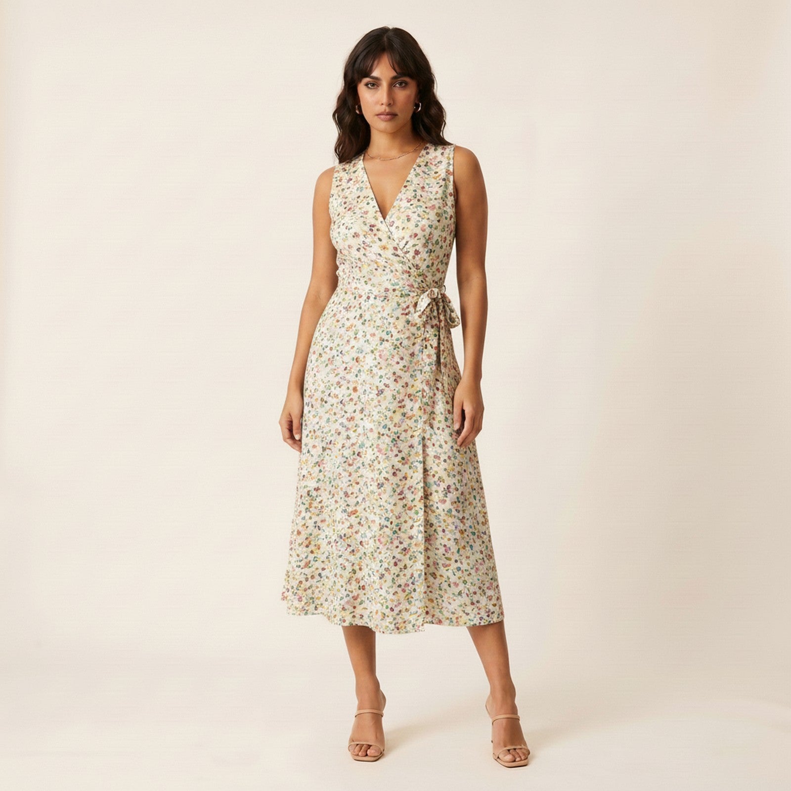 Cleo | Women's Floral Wrap Midi Dress - Ditsy
