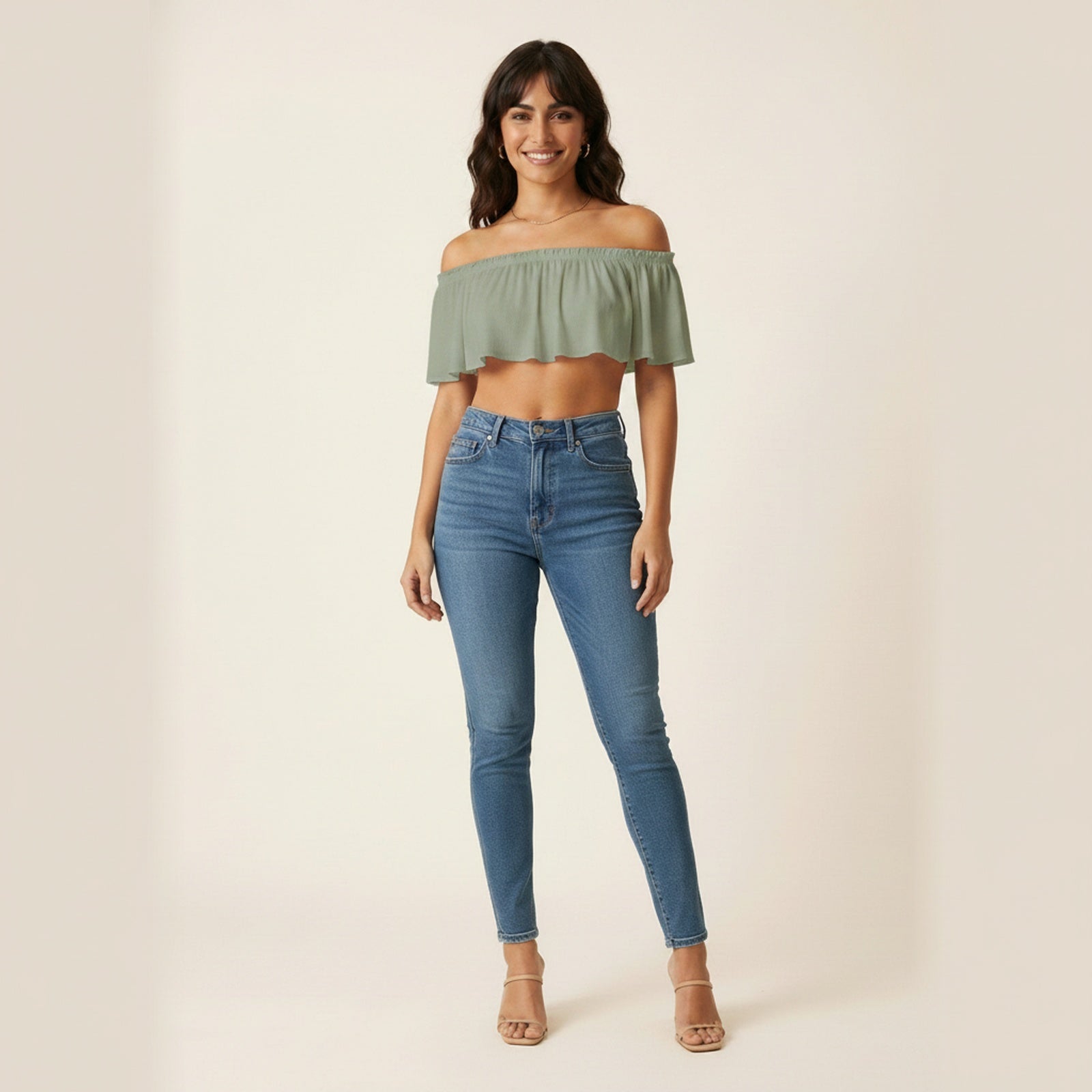 Flirt Off-Shoulder Ruched Top - Sage