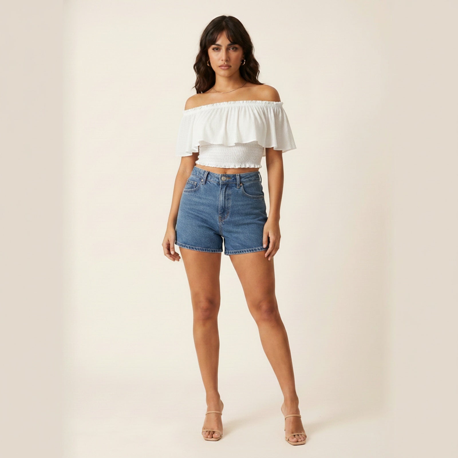 Flirt Off-Shoulder Ruched Top - White