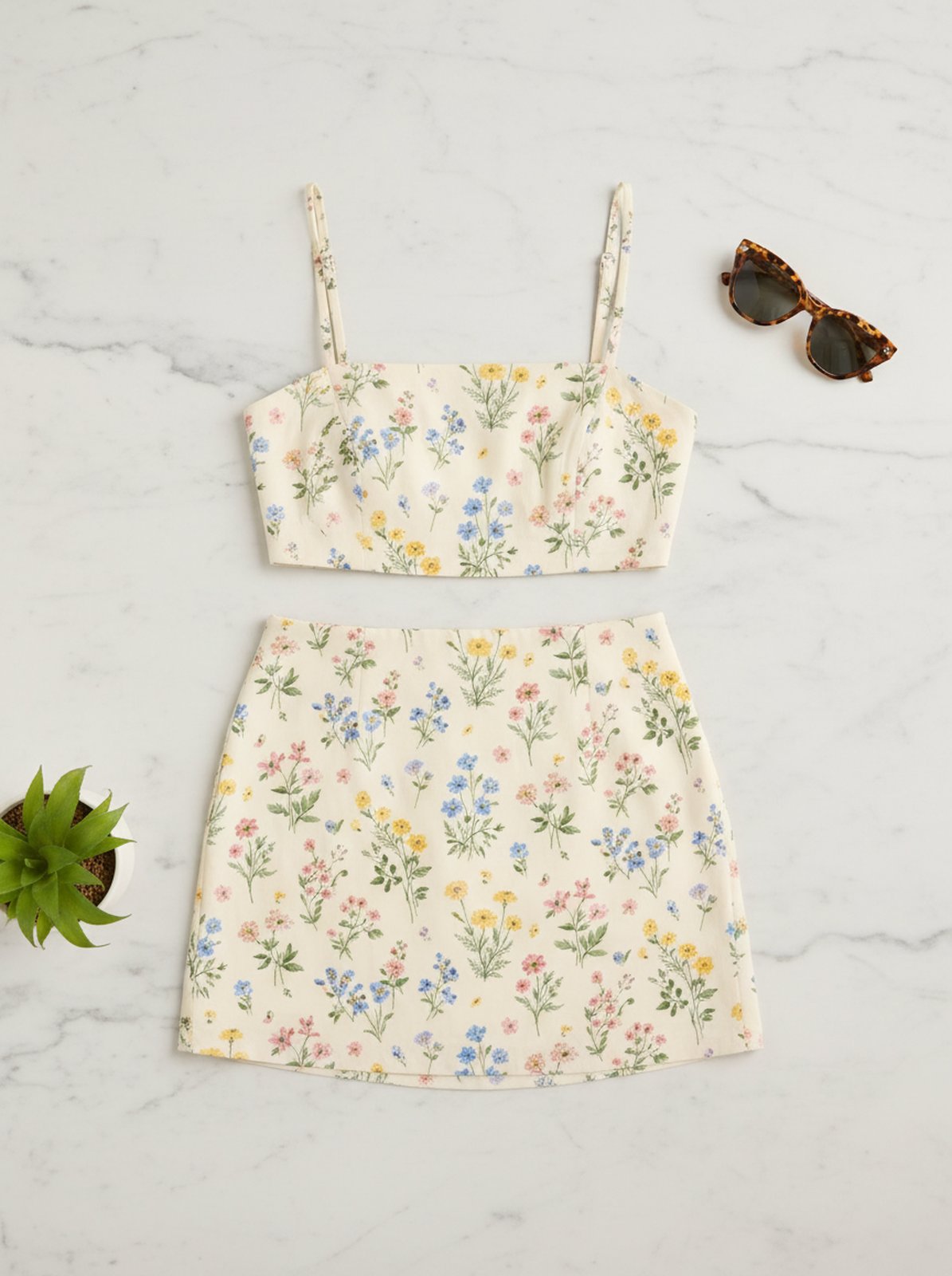 "Flower Power" Floral Crop & Skirt Set