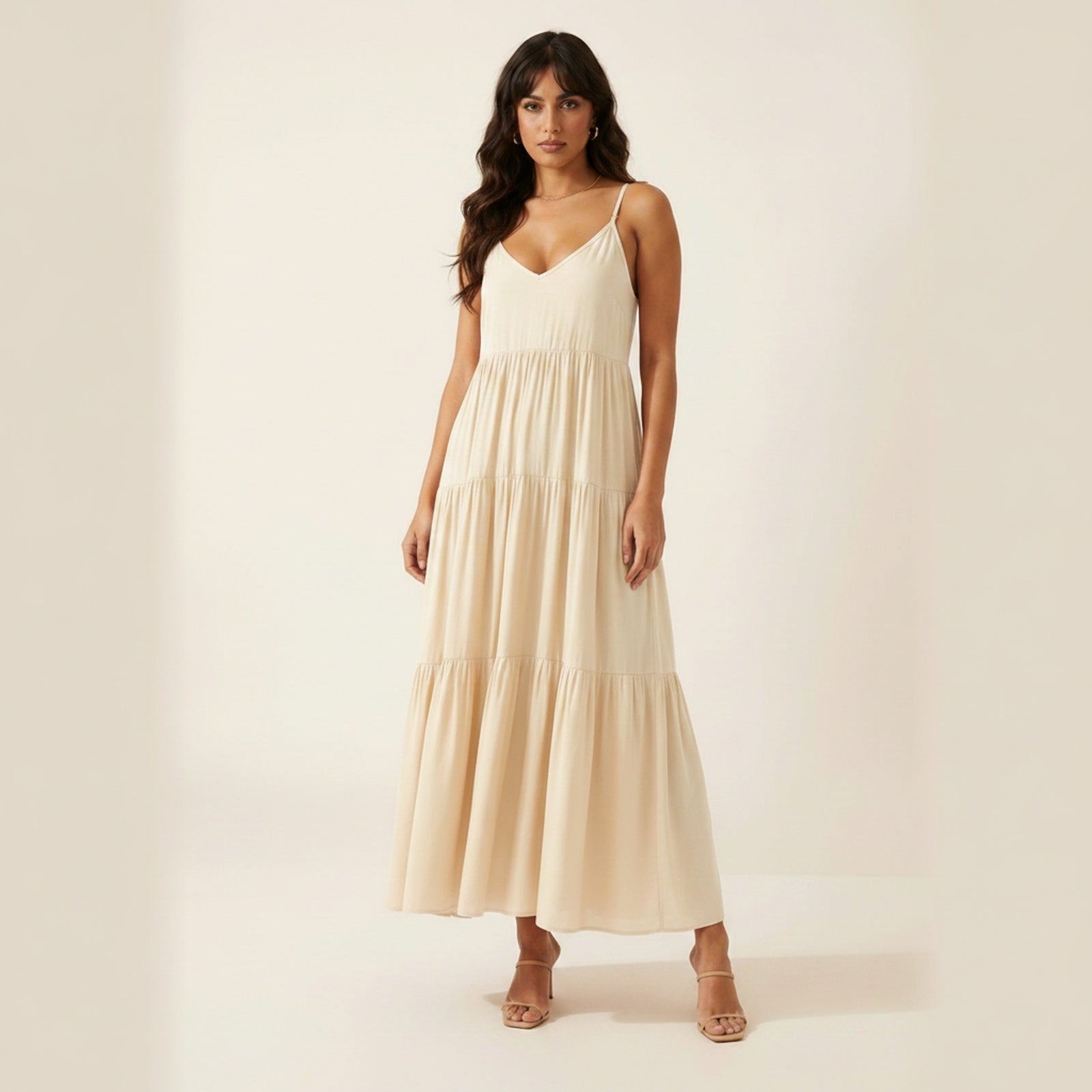 Free Spirit Tiered Ruffle Maxi Dress - Cream