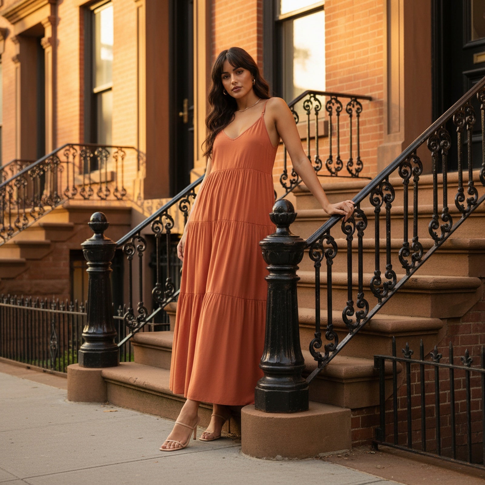 Free Spirit | Women's Tiered Ruffle Maxi Dress - Lifestyle Golden Hour