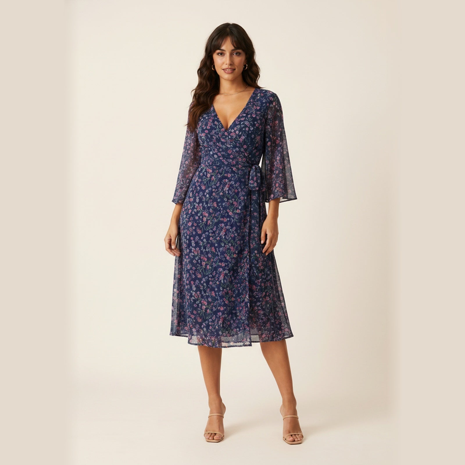 Garden Gala | Women's Chiffon Wrap Midi Dress - Hero Front