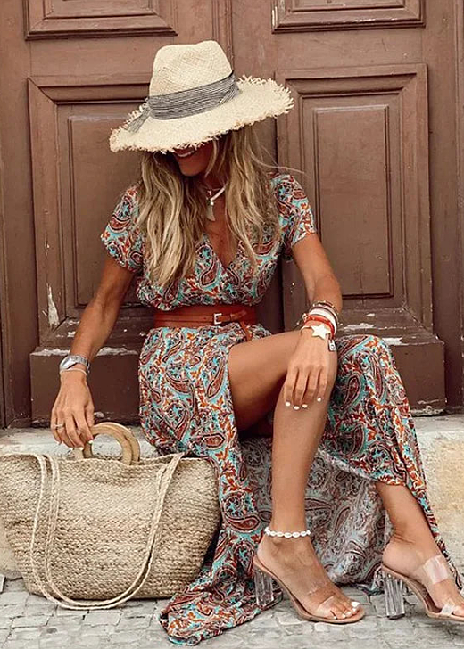 Maëlle | Long Bohemian Dress with Gathered Waist
