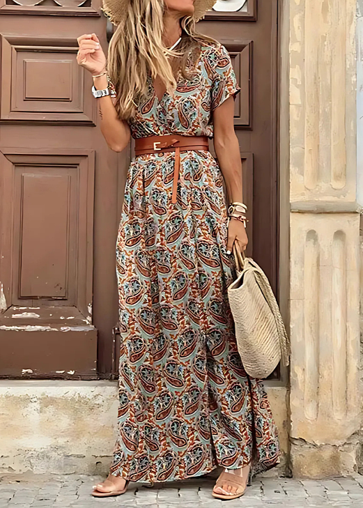 Maëlle | Long Bohemian Dress with Gathered Waist