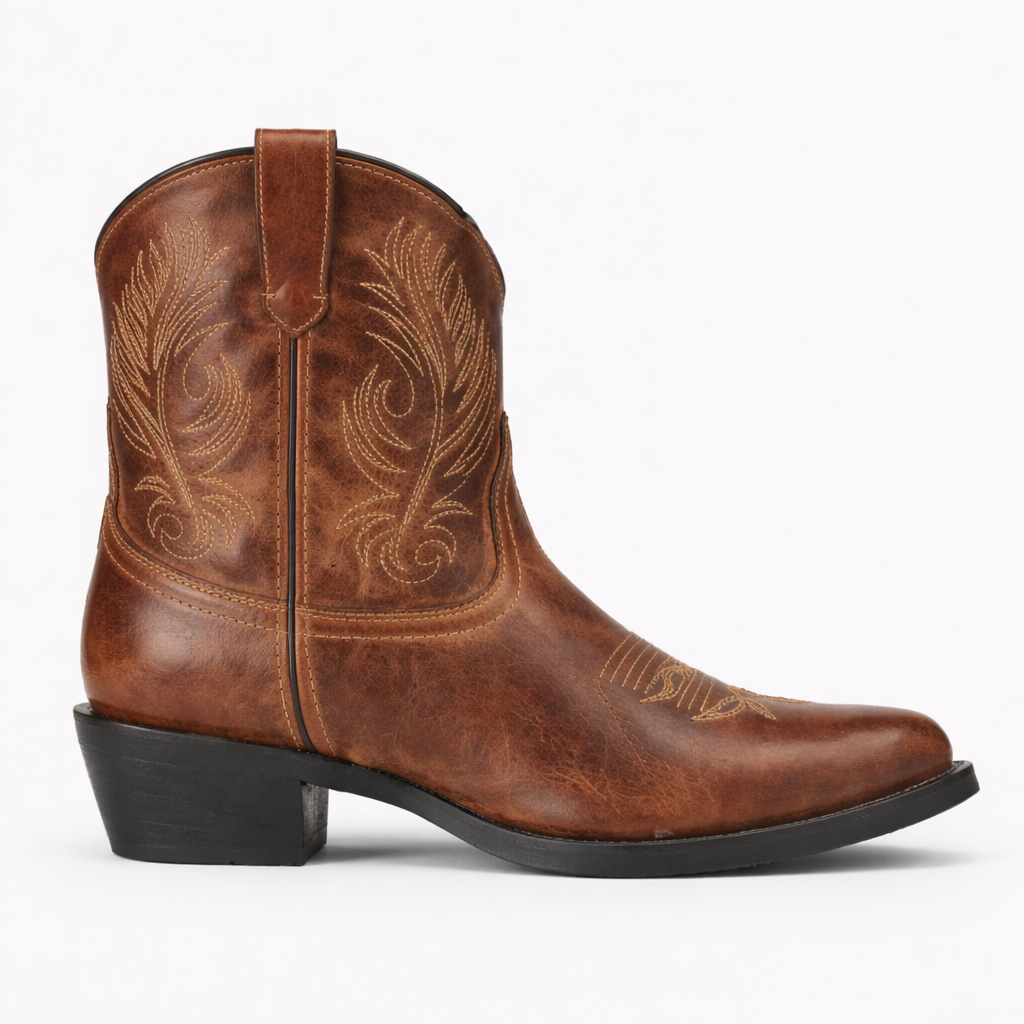 Women’s Brown Snip Toe Ankle Boots - Western Style